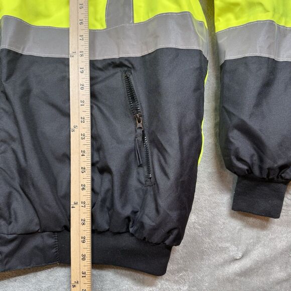 High Visibility Jacket Men’s 2XL Yellow Bomber Hood Type R Class 3 ANSI 107-2015 - Picture 5 of 11